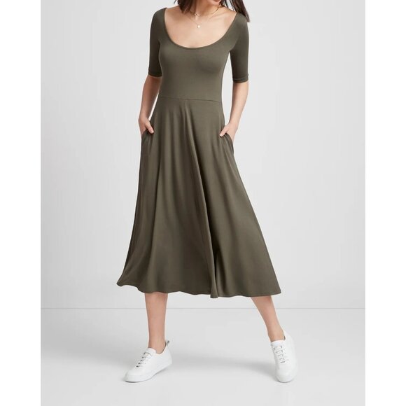 Marcella New York Women's Midi Olive Green Half Sleeve Innogen Dress Size Small - Picture 1 of 7